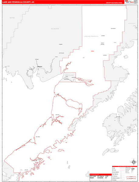 Lake and Peninsula Borough (County), AK Carrier Route Wall Map